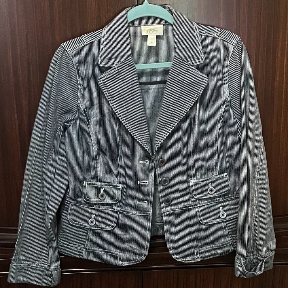 Ann Taylor LOFT Blue and White Striped Jacket Size 10